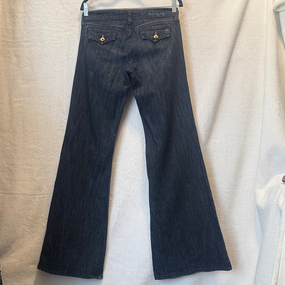 Vtg Plastic By GLY Dark Wash Low Rise Ultra Flare Jeans - Made in USA Y2K - Picture 3 of 6